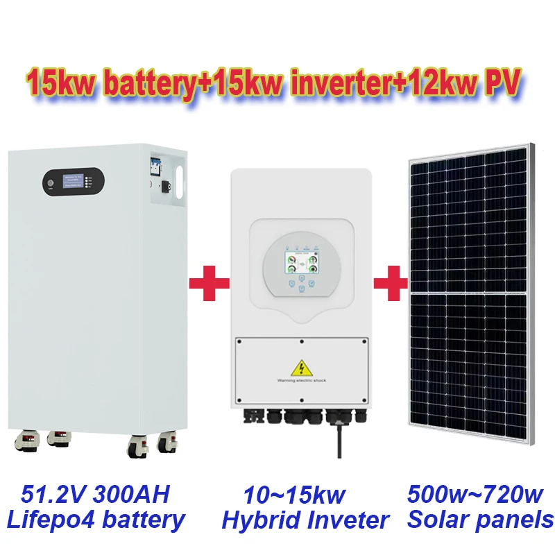 Hot Sale 10kw 12kw 15kw 20kw 30kw 50kw LiFePo4 Battery Inverter Solar Panels Power Bank Energy Storage System Complete Kits