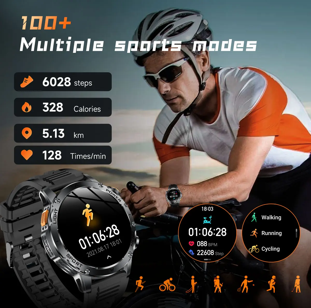 2025 1000mAh Super Capacity Battery Adult Men Smart Watch 1.7-inch Large Screen Bluetooth Call IP68 Waterproof SmartWatch Sports