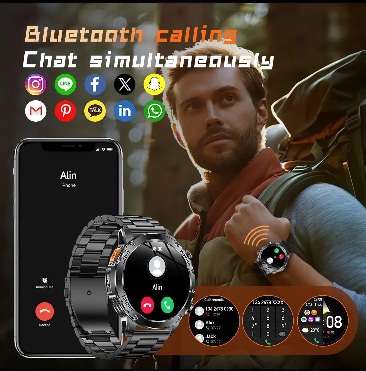 2025 1000mAh Super Capacity Battery Adult Men Smart Watch 1.7-inch Large Screen Bluetooth Call IP68 Waterproof SmartWatch Sports