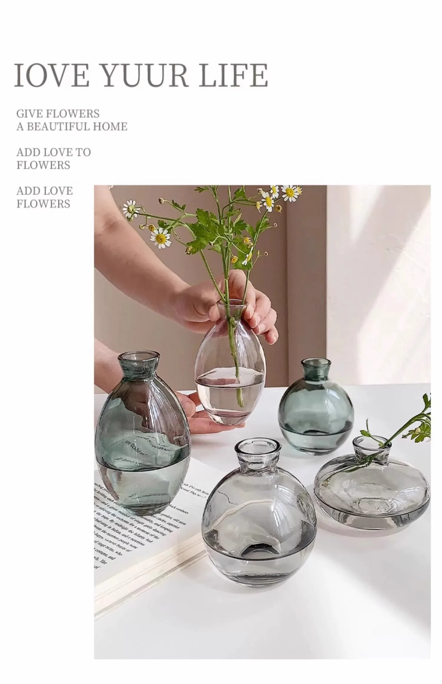 Minimalist Transparent Glass Vase Lovely Small Plant Pots Table Decoration Flower Arrangement Floral Vases Room Aesthetic Decor