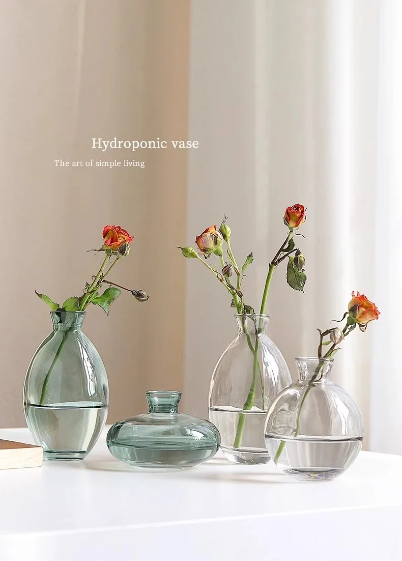 Minimalist Transparent Glass Vase Lovely Small Plant Pots Table Decoration Flower Arrangement Floral Vases Room Aesthetic Decor