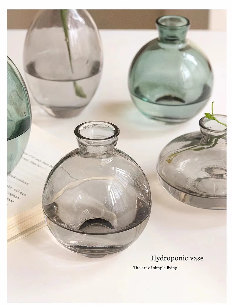 Minimalist Transparent Glass Vase Lovely Small Plant Pots Table Decoration Flower Arrangement Floral Vases Room Aesthetic Decor
