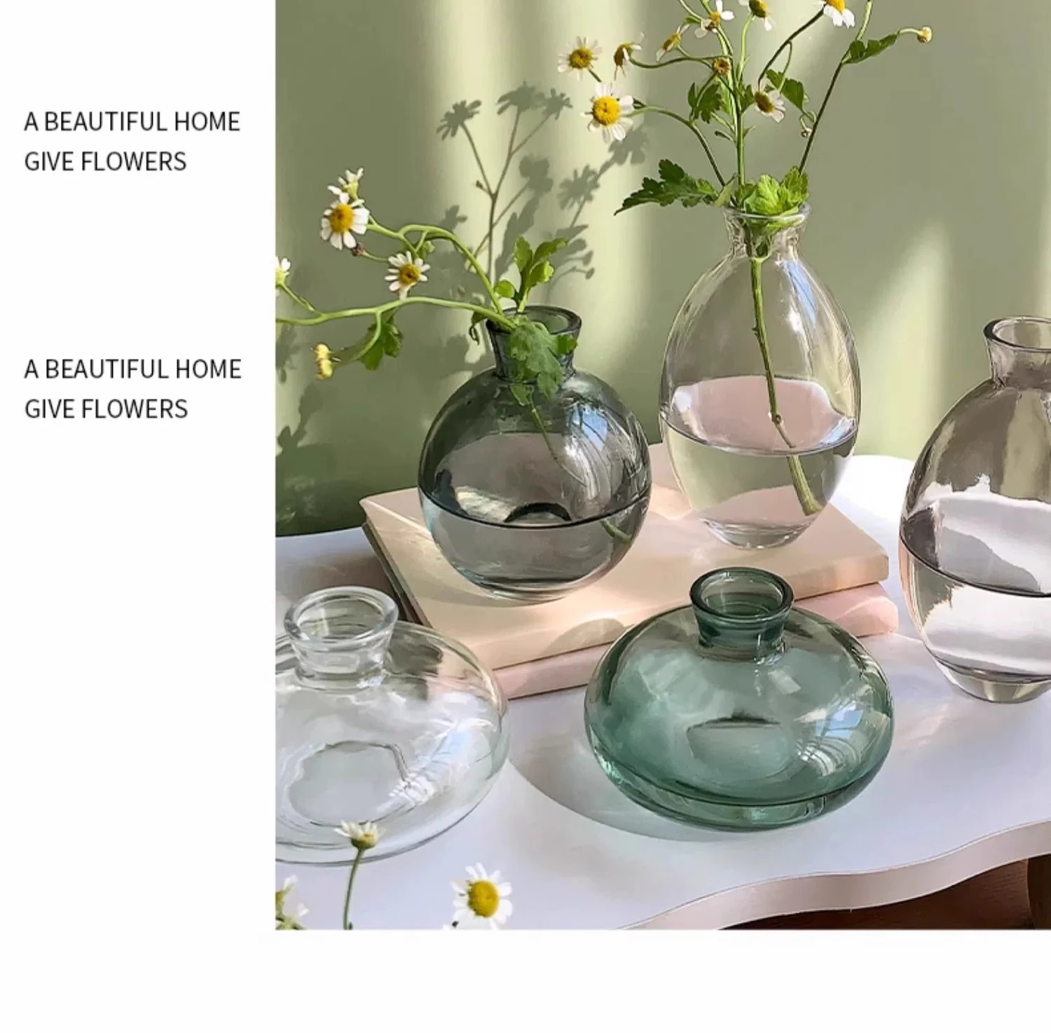 Minimalist Transparent Glass Vase Lovely Small Plant Pots Table Decoration Flower Arrangement Floral Vases Room Aesthetic Decor
