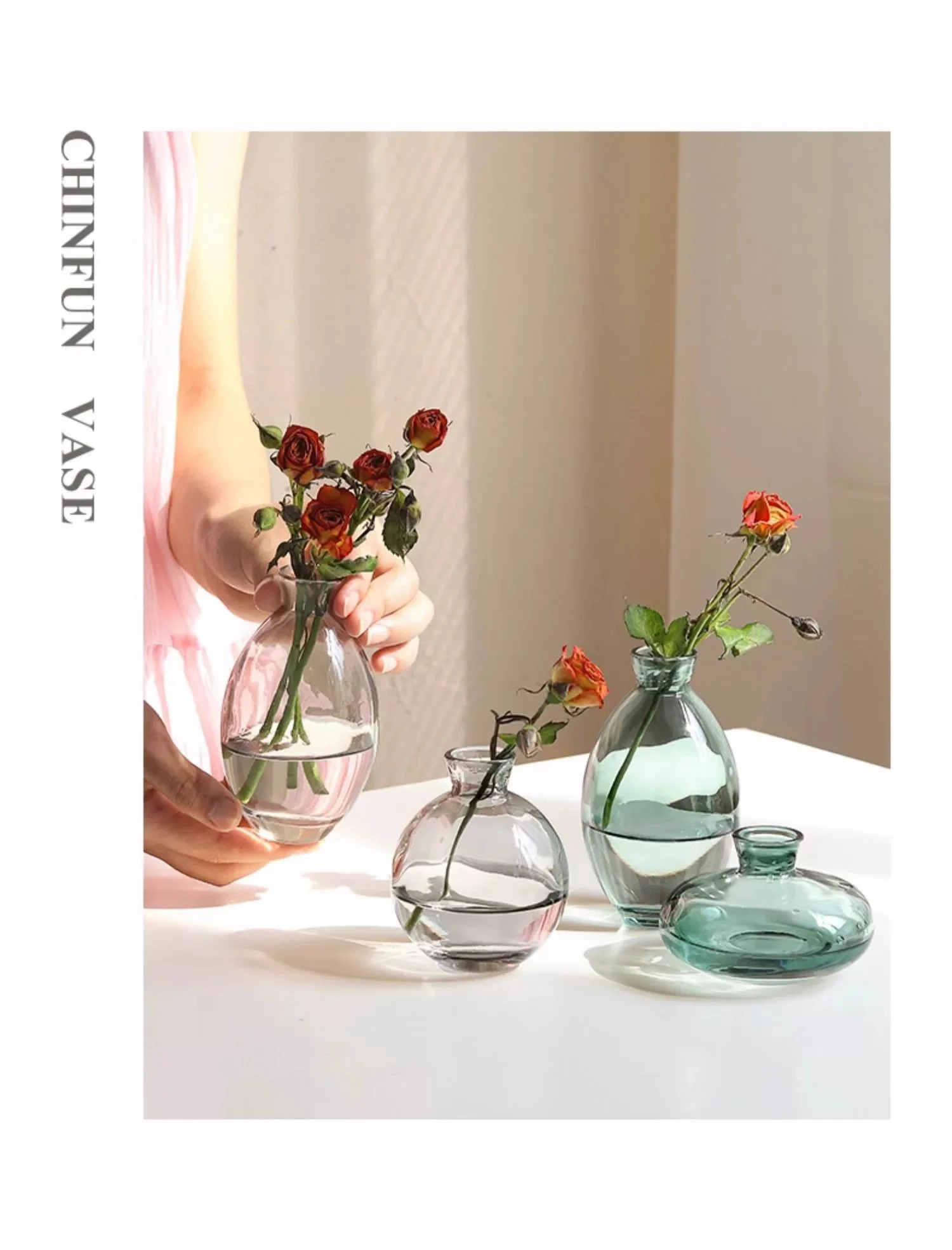 Minimalist Transparent Glass Vase Lovely Small Plant Pots Table Decoration Flower Arrangement Floral Vases Room Aesthetic Decor
