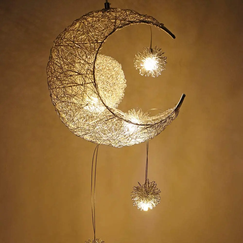 Modern Creative Pendant Light Moon Star Suspension Kids Bedroom Hanging Lamp Christmas Decorations For Home Fixture Lighting LED