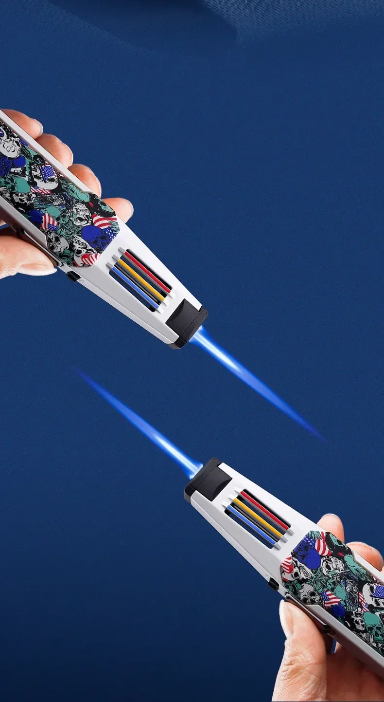 JOBON Metal Outdoor Windproof Turbine Torch Strong Fire Power Blue Flame Straight Butane Gas Lighter Gas Kitchen BBQ Welding