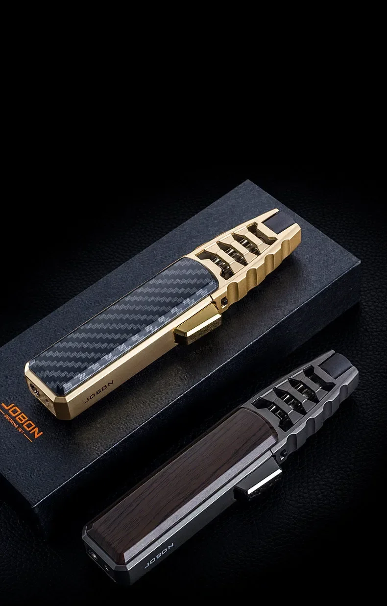 JOBON Metal Outdoor Windproof Turbine Torch Strong Fire Power Blue Flame Straight Butane Gas Lighter Gas Kitchen BBQ Welding
