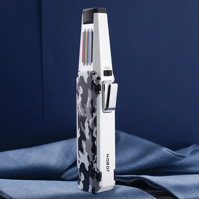 JOBON Metal Outdoor Windproof Turbine Torch Strong Fire Power Blue Flame Straight Butane Gas Lighter Gas Kitchen BBQ Welding
