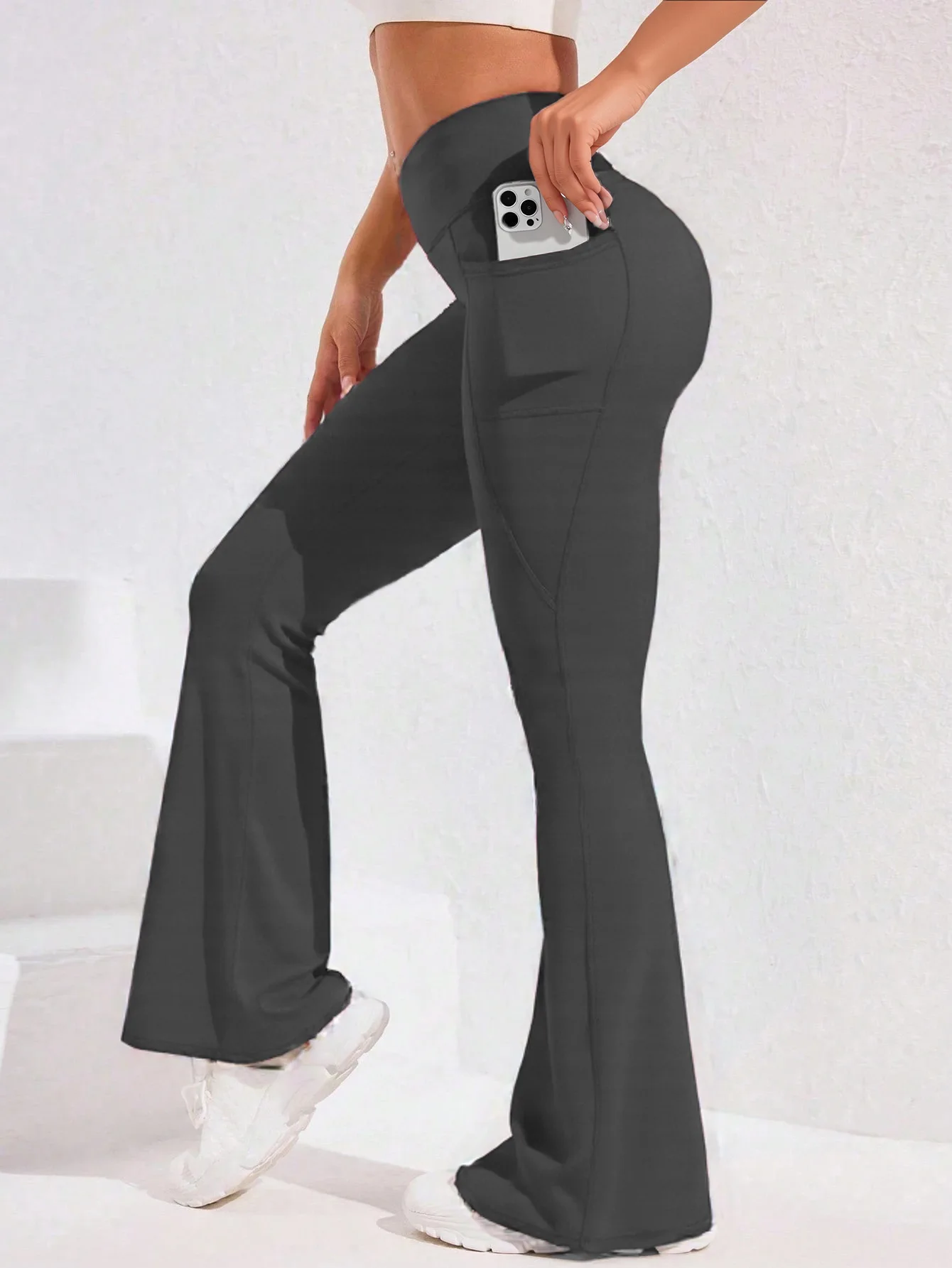 High Waist Flare Leg Yoga Pants Women with Pocket Push Up Butt Running Tights Wide Leg Pants Gym Outdoor Cycling Leggings
