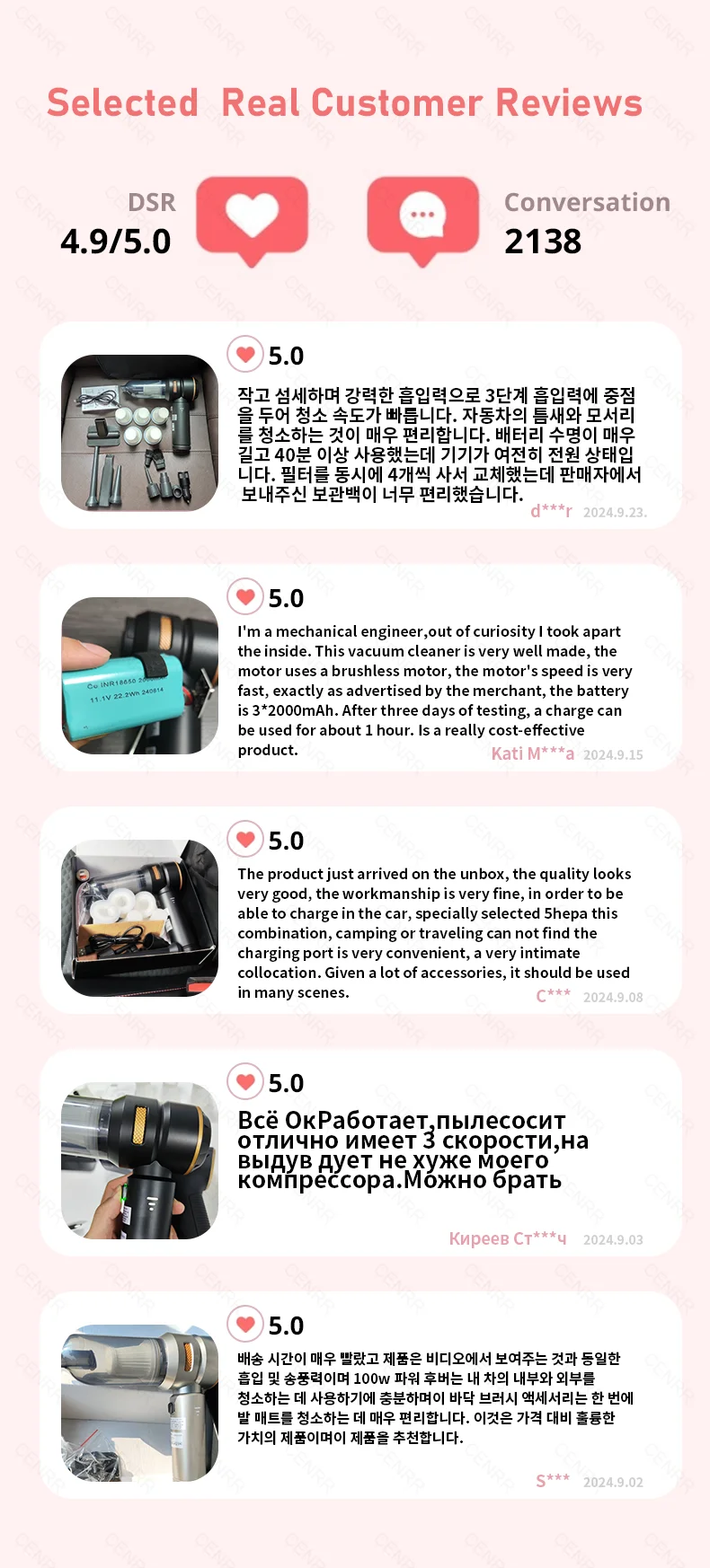 CENRR 998000PA Car Vacuum Cleaner Powerful Portable HandHeld Vacuum Cleaner For Car Wireless Cleaner Robot Car Accessories
