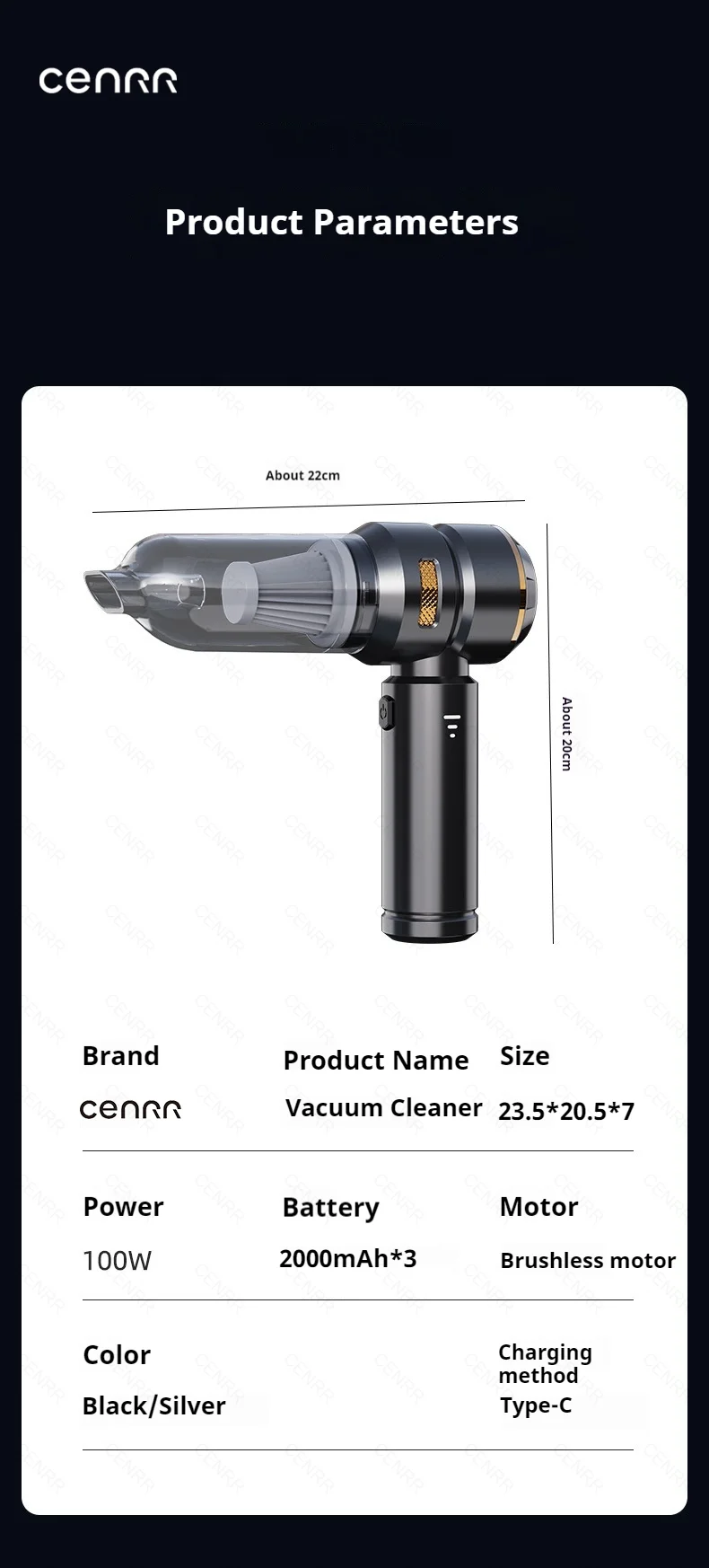 CENRR 998000PA Car Vacuum Cleaner Powerful Portable HandHeld Vacuum Cleaner For Car Wireless Cleaner Robot Car Accessories
