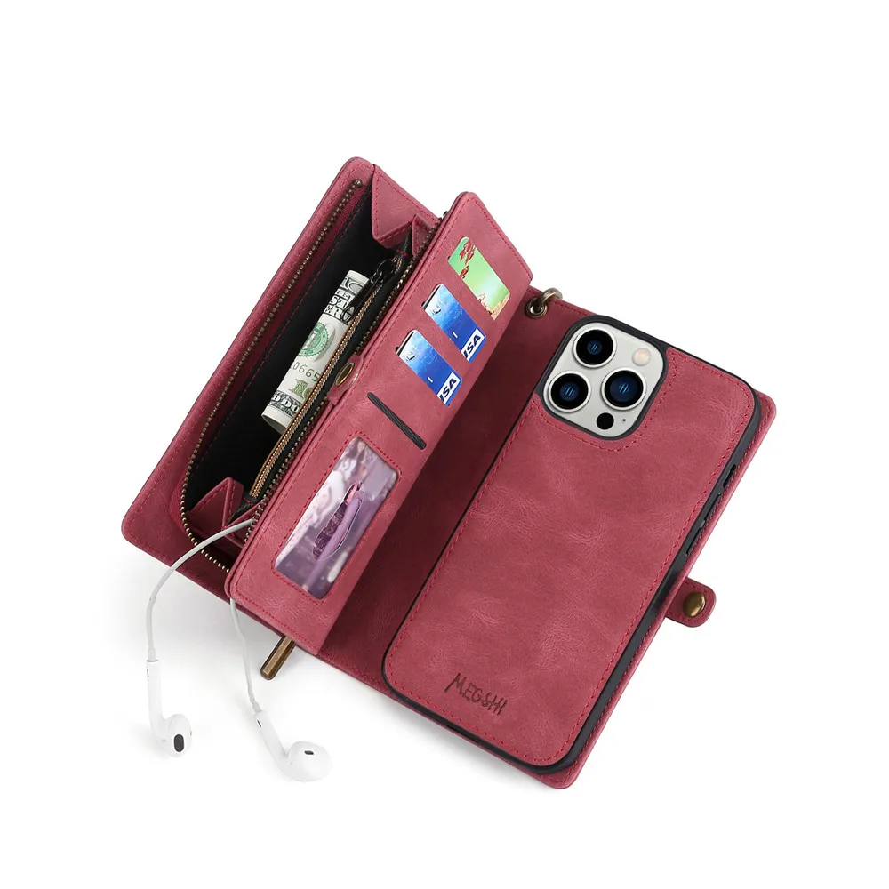 Luxury Leather Zipper Wallet Card Slot Phone Case for iPhone 17 Pro Max Air 16 E 15 14 13 12 11 X XS Max Flip Purse Stand Cover