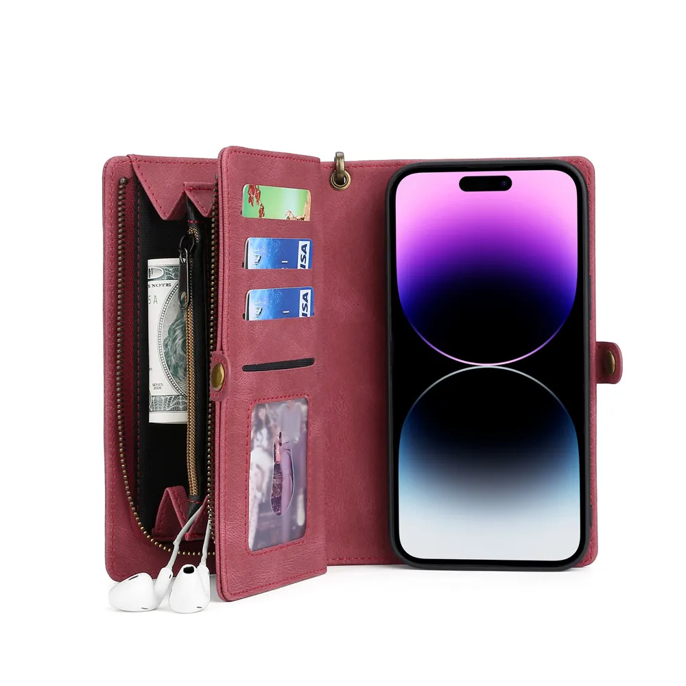 Luxury Leather Zipper Wallet Card Slot Phone Case for iPhone 17 Pro Max Air 16 E 15 14 13 12 11 X XS Max Flip Purse Stand Cover