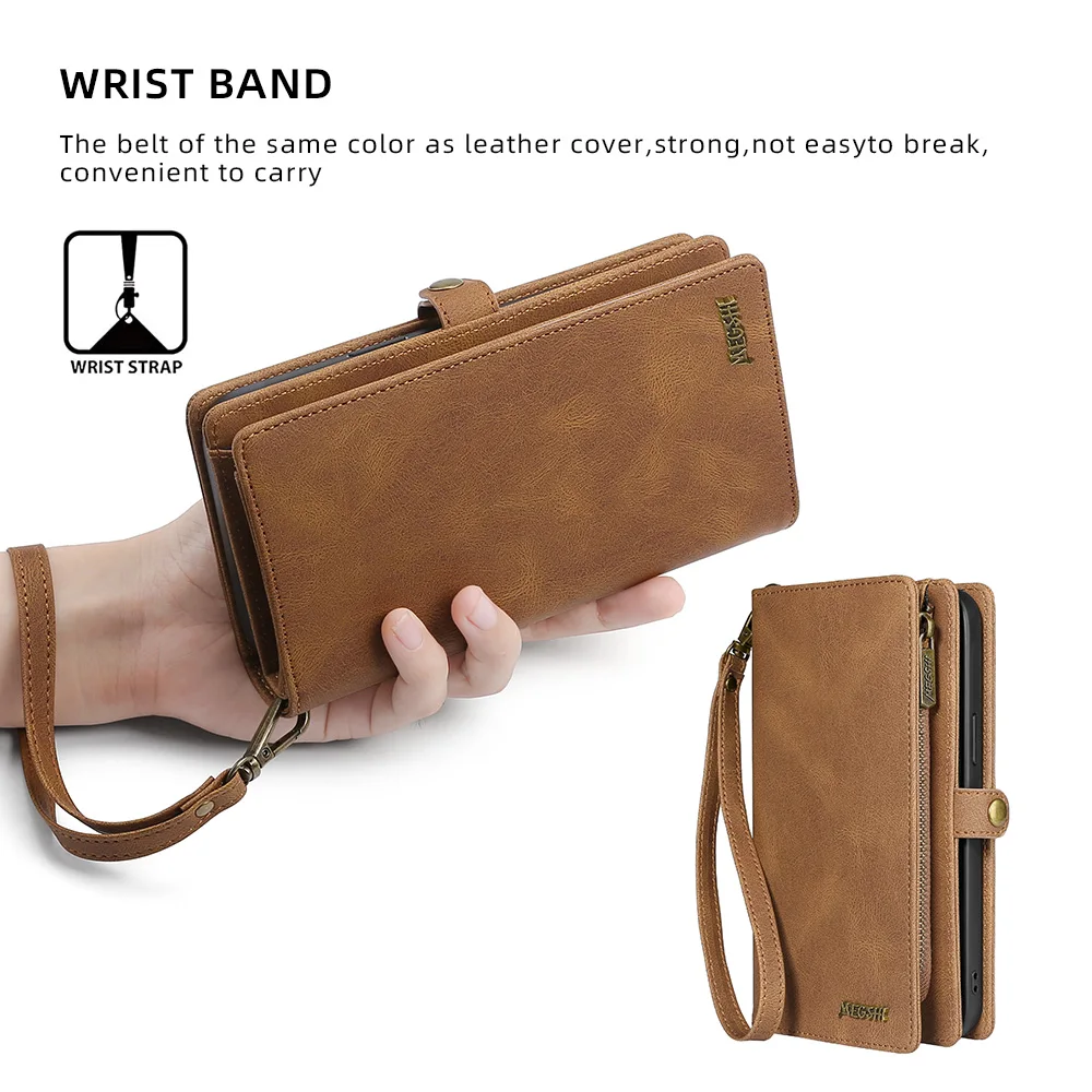 Luxury Leather Zipper Wallet Card Slot Phone Case for iPhone 17 Pro Max Air 16 E 15 14 13 12 11 X XS Max Flip Purse Stand Cover