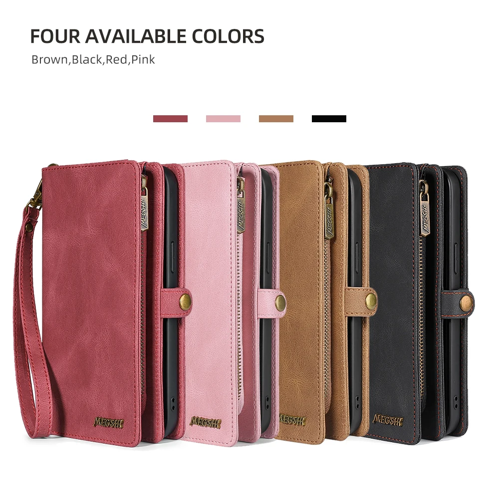 Luxury Leather Zipper Wallet Card Slot Phone Case for iPhone 17 Pro Max Air 16 E 15 14 13 12 11 X XS Max Flip Purse Stand Cover