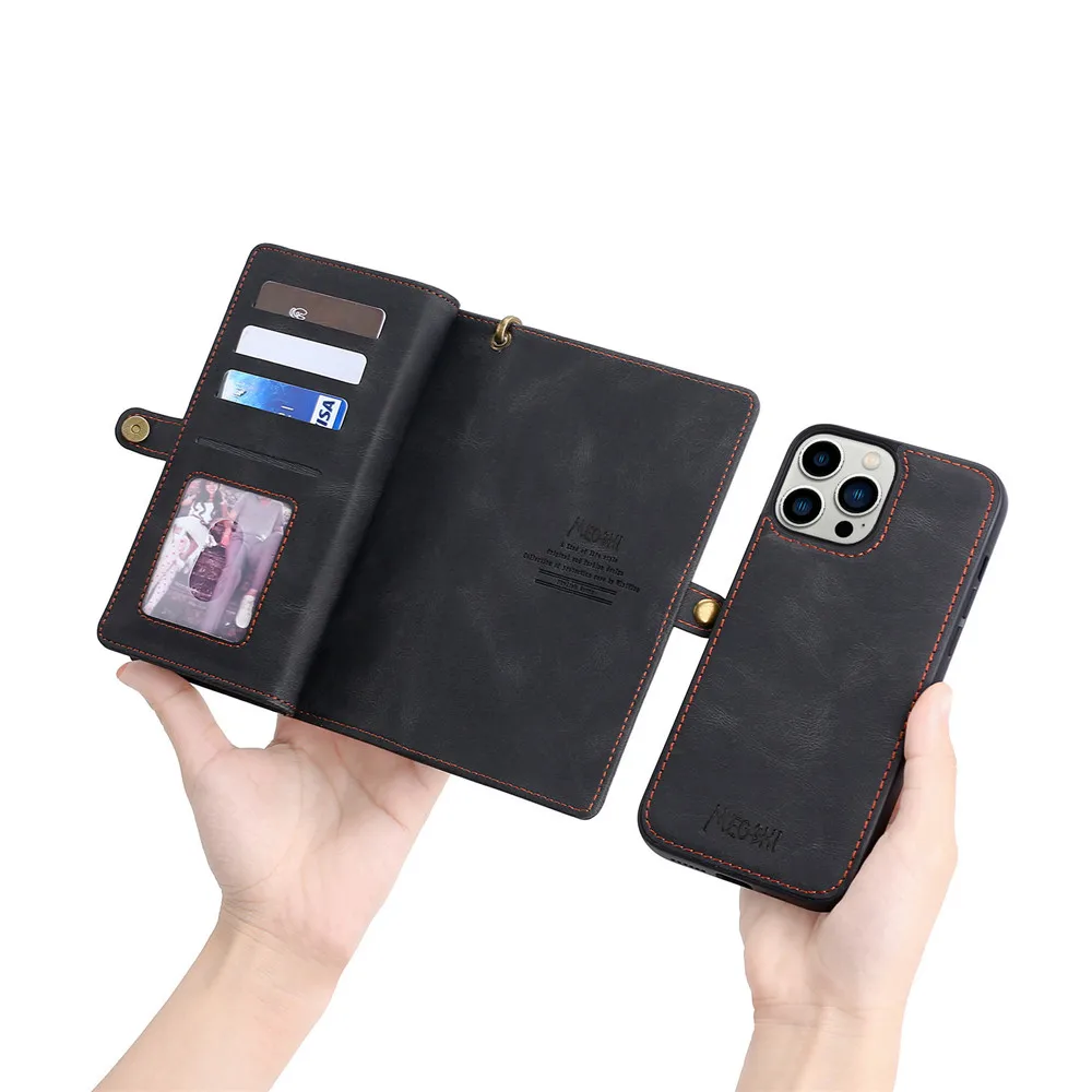 Luxury Leather Zipper Wallet Card Slot Phone Case for iPhone 17 Pro Max Air 16 E 15 14 13 12 11 X XS Max Flip Purse Stand Cover