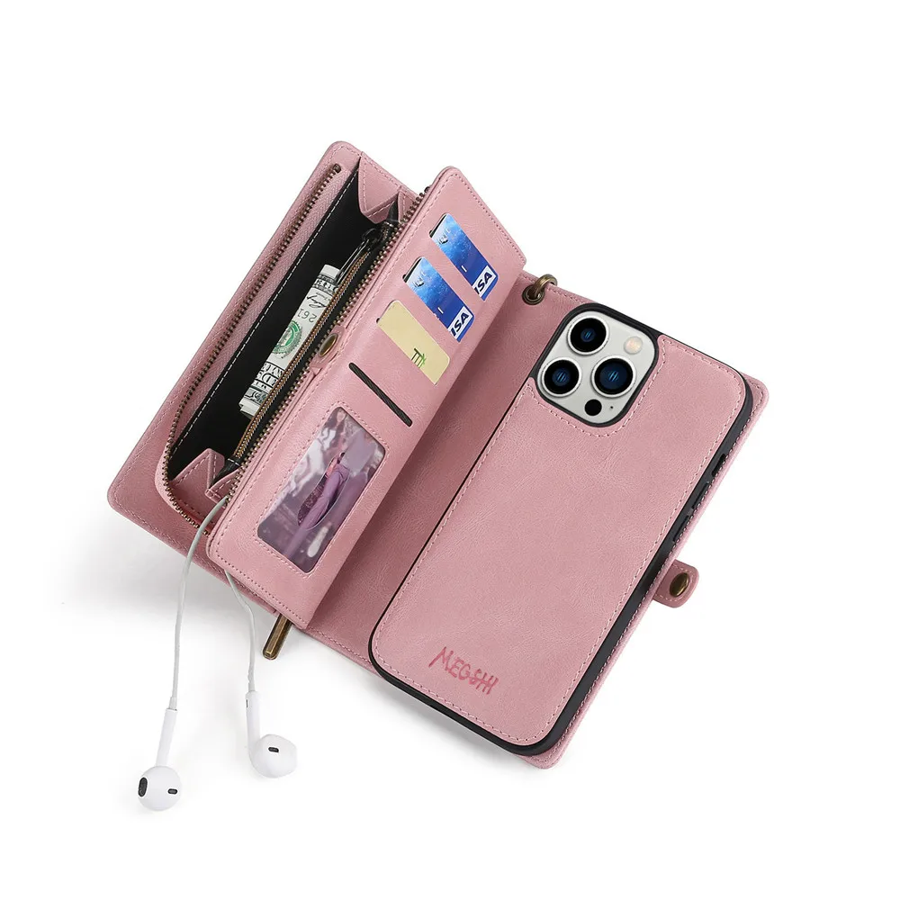 Luxury Leather Zipper Wallet Card Slot Phone Case for iPhone 17 Pro Max Air 16 E 15 14 13 12 11 X XS Max Flip Purse Stand Cover