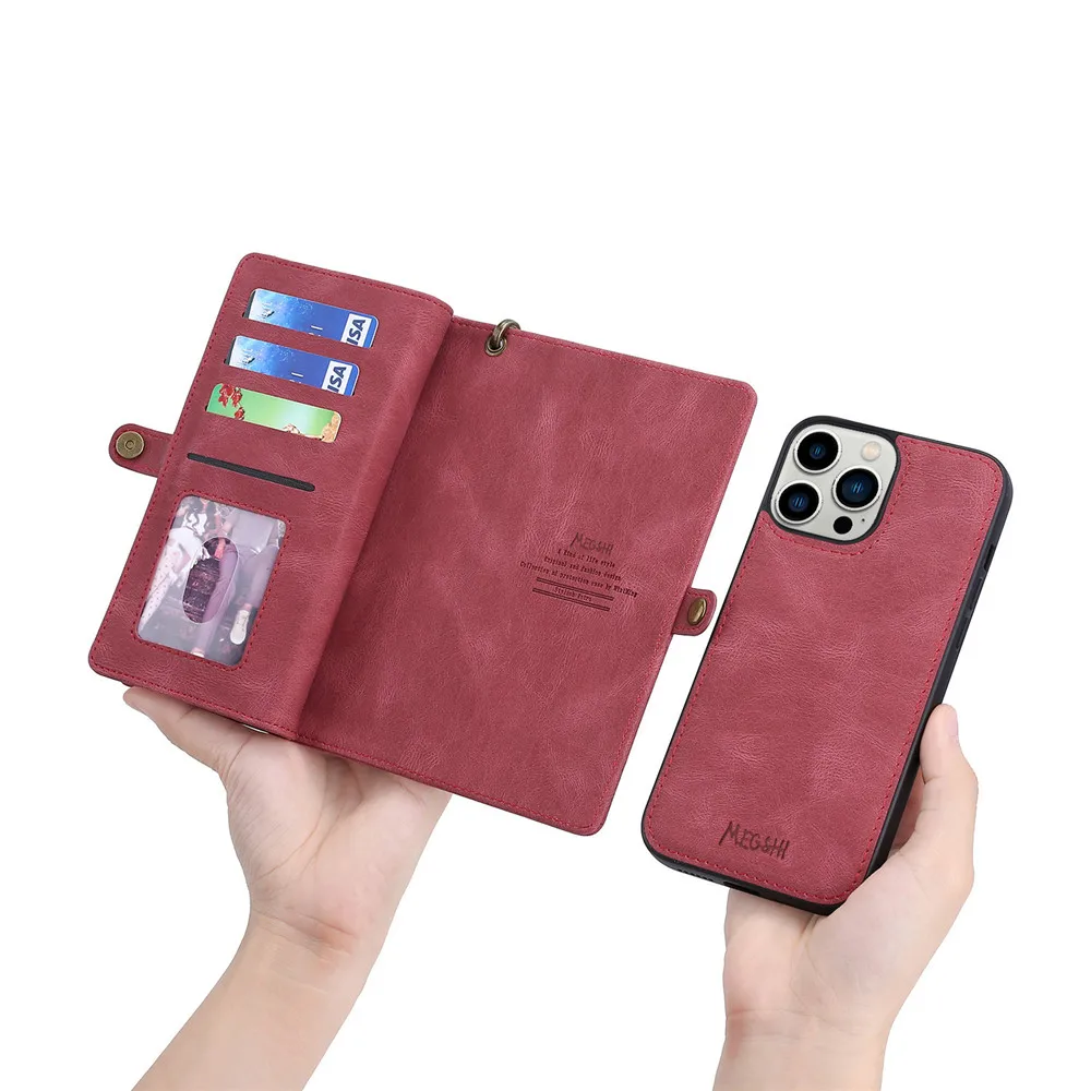 Luxury Leather Zipper Wallet Card Slot Phone Case for iPhone 17 Pro Max Air 16 E 15 14 13 12 11 X XS Max Flip Purse Stand Cover