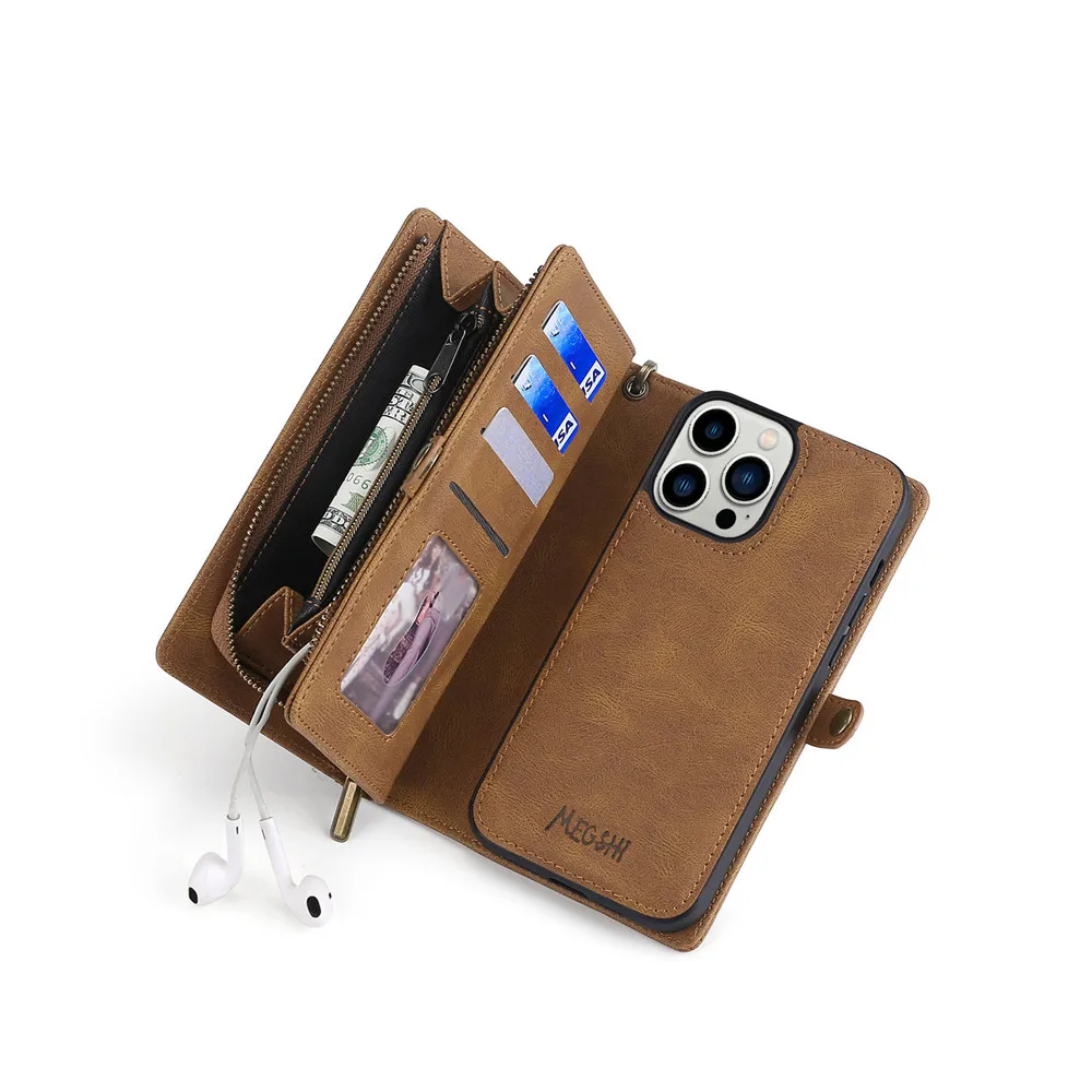 Luxury Leather Zipper Wallet Card Slot Phone Case for iPhone 17 Pro Max Air 16 E 15 14 13 12 11 X XS Max Flip Purse Stand Cover