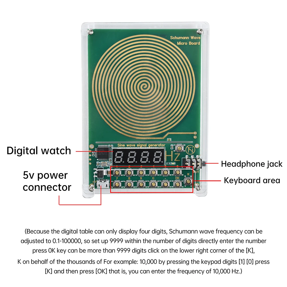 7.83HZ Schumann Wave Generator 0.01Hz~100000Hz Adjustable Frequency Sine Wave Generators 3.5MM Audio Resonator DC 5V Micro USB