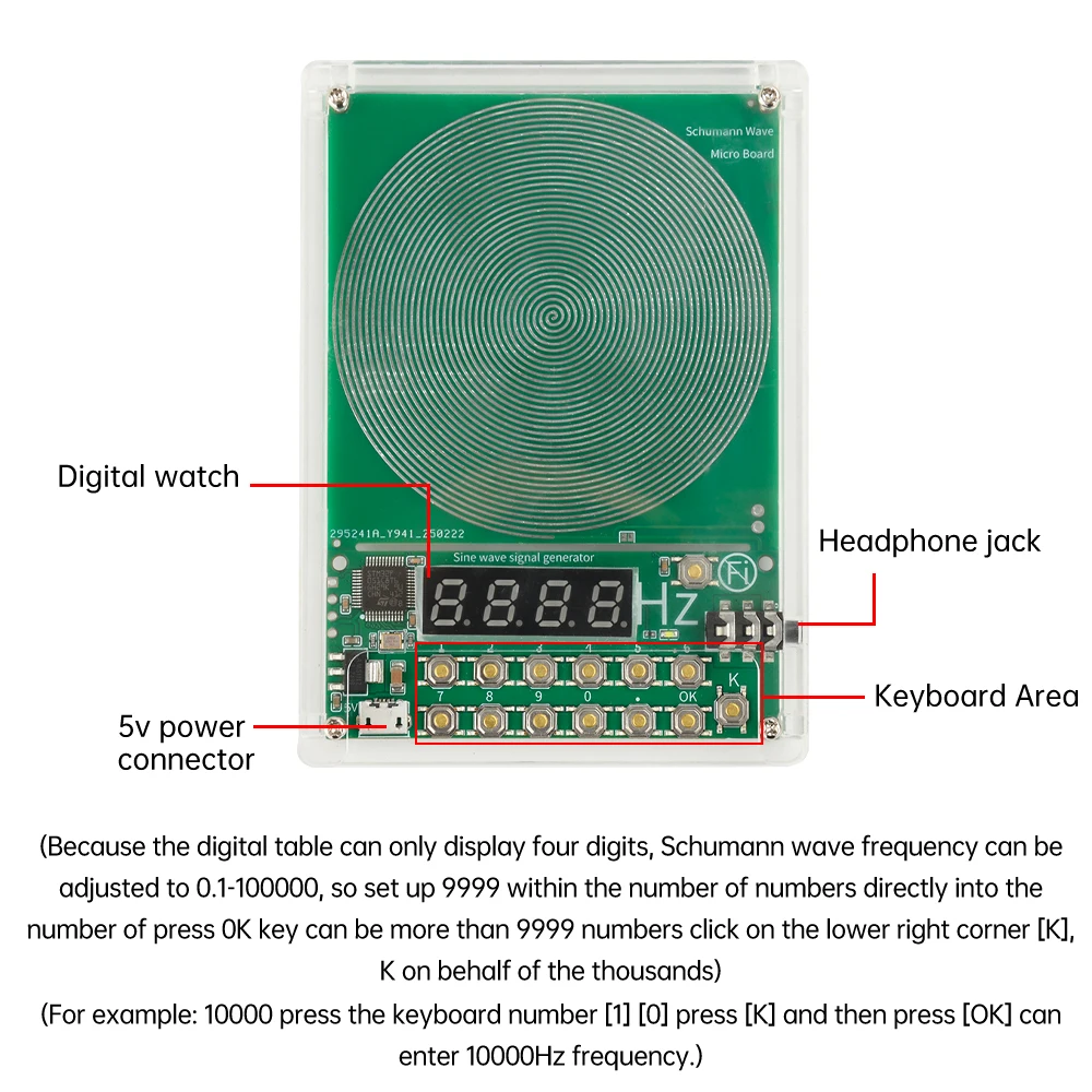 7.83HZ Schumann Wave Generator 0.01Hz~100000Hz Adjustable Frequency Sine Wave Generators 3.5MM Audio Resonator DC 5V Micro USB
