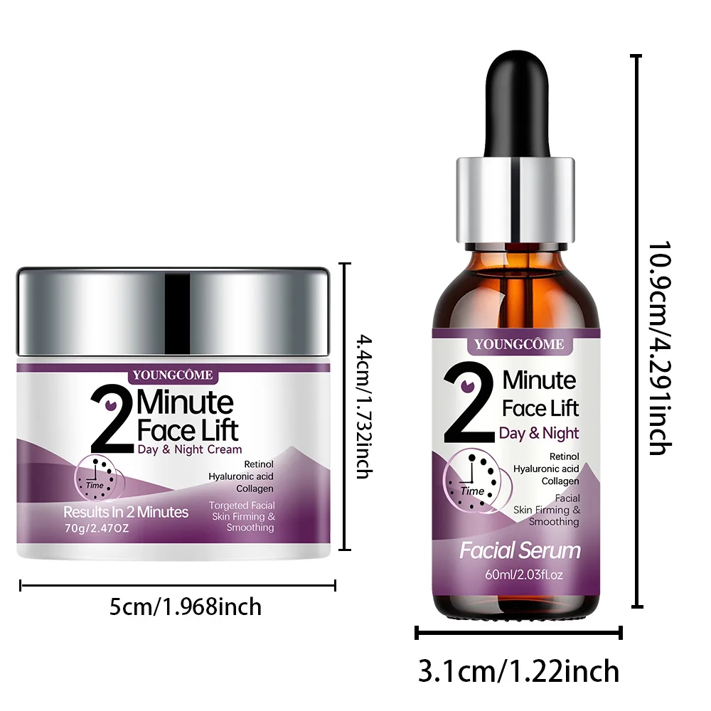 YOUNGCOME 2 Minute Face Lift Day&Night Cream with Retinol and Serum, Hyaluronic Acid, Collagen, Anti-Aging Firming Moisturizer