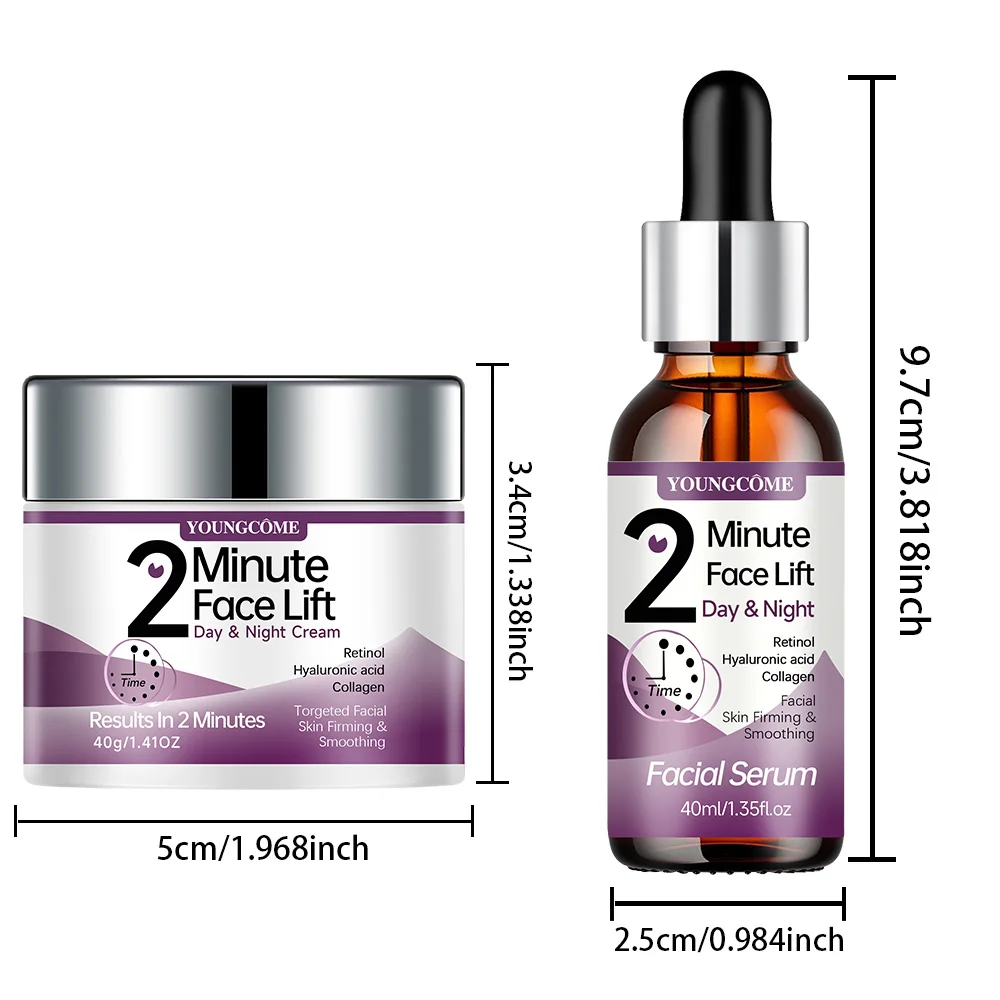 YOUNGCOME 2 Minute Face Lift Day&Night Cream with Retinol and Serum, Hyaluronic Acid, Collagen, Anti-Aging Firming Moisturizer