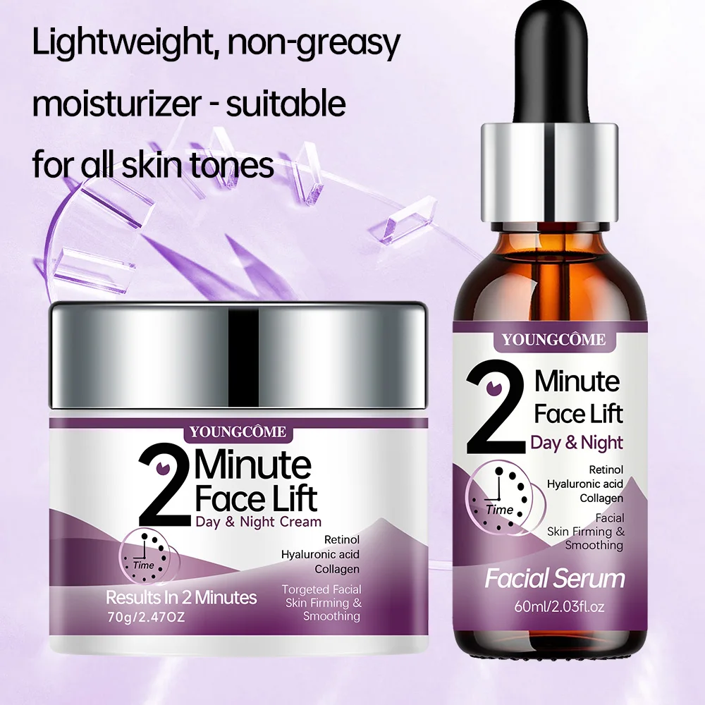 YOUNGCOME 2 Minute Face Lift Day&Night Cream with Retinol and Serum, Hyaluronic Acid, Collagen, Anti-Aging Firming Moisturizer