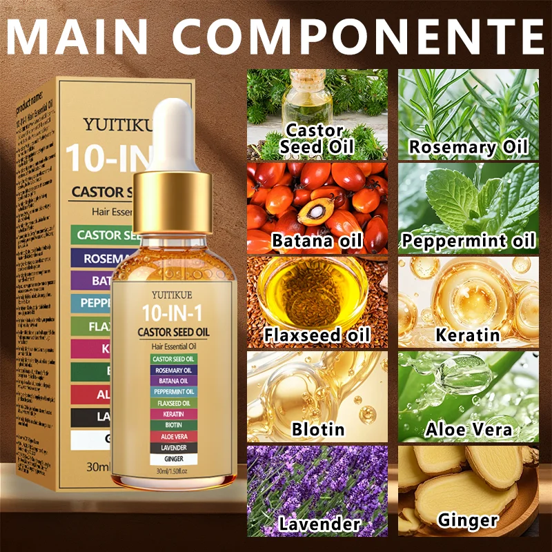 YUITIKUE 10-IN-1 Castor Seed Hair Oil | Natural Blend Of Batana, Rosemary & Biotin | For Deep Nourishment & Healthy Hair & Scalp