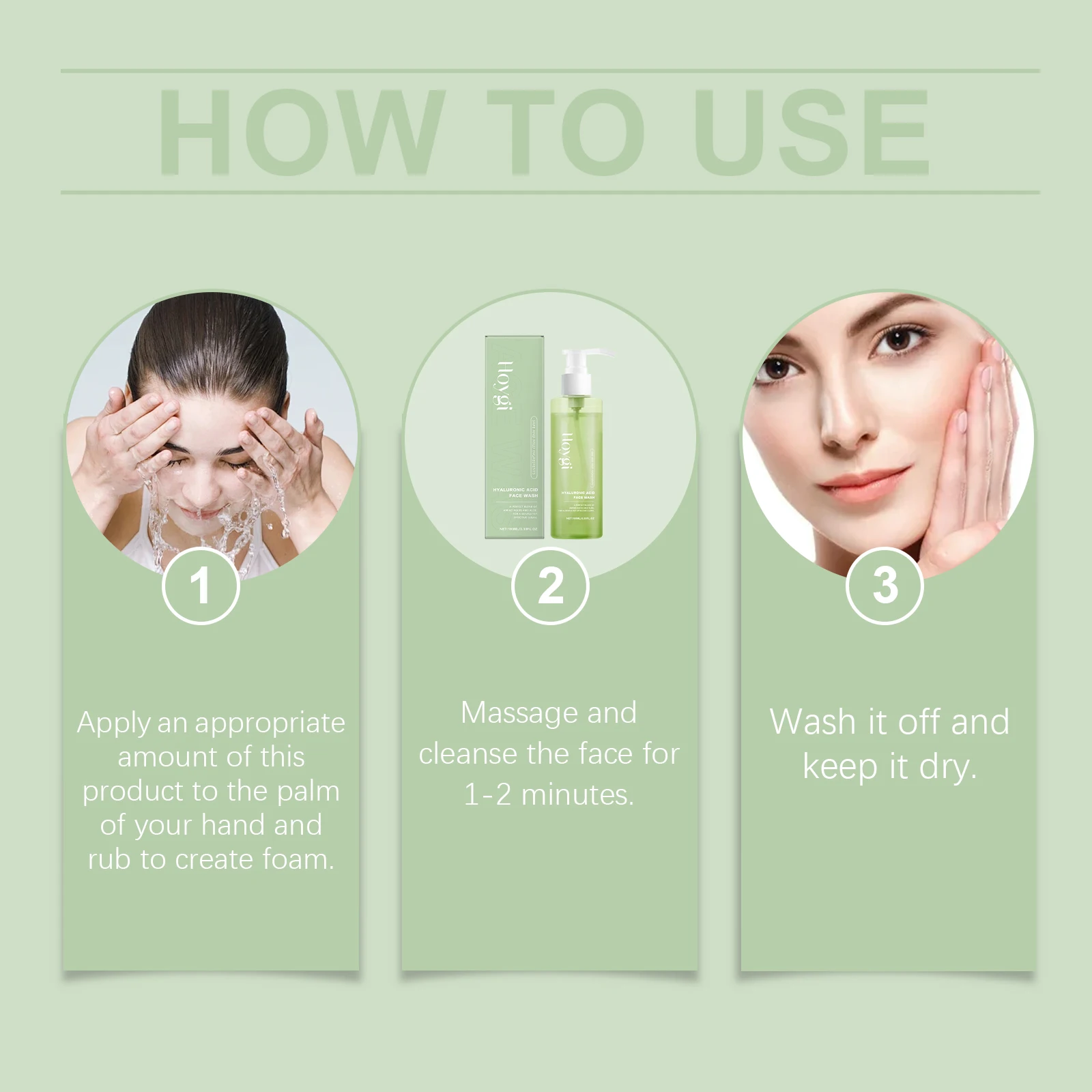 HOYGI Hyaluronic Acid Cleanser Oil Control Blackhead Remover Facial Skin Pore Cleansing Gel Brightening Exfoliating Face Wash