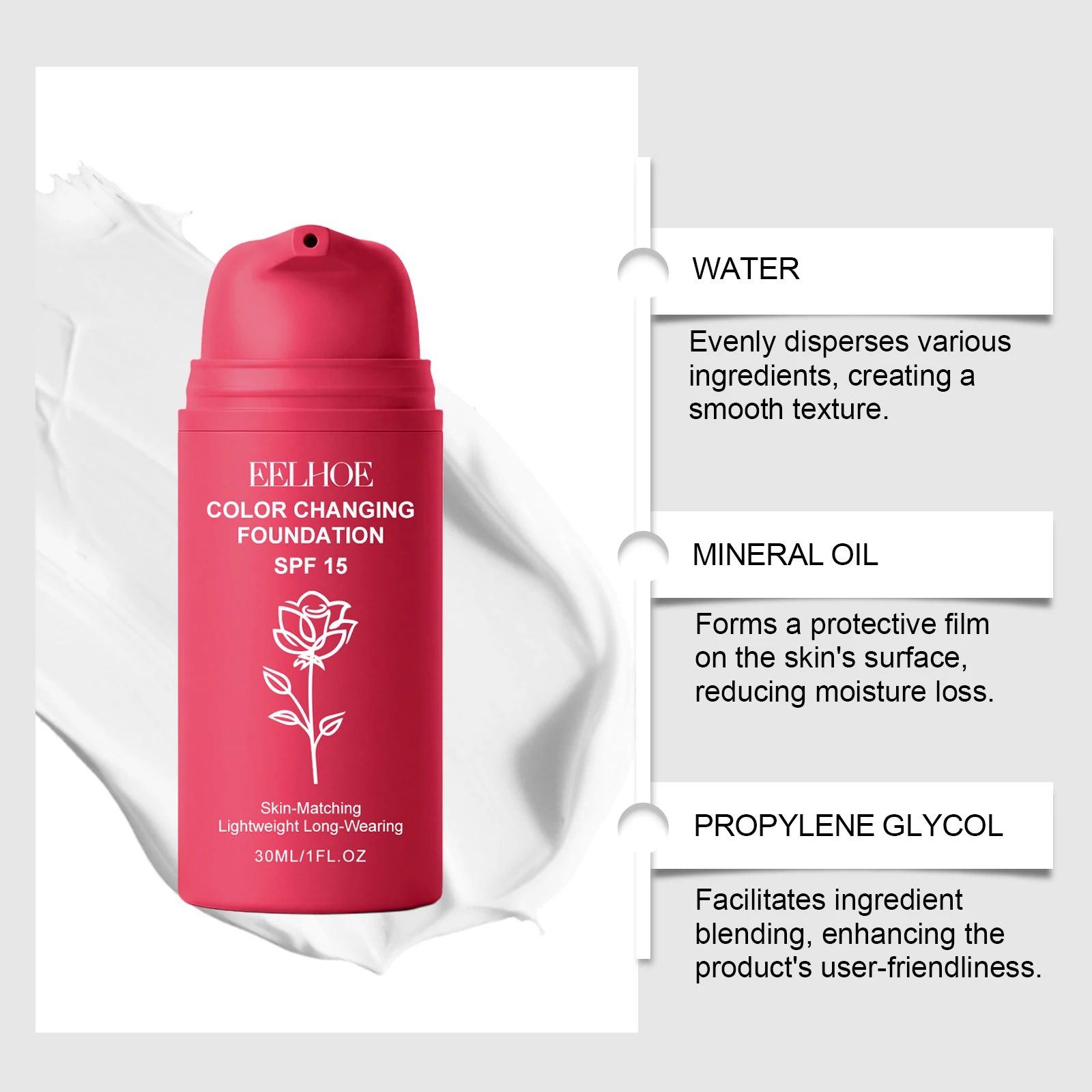 Korean Color Changing Foundation for Mature Skin SPF 15 Hydrating Liquid Concealer for Fine Lines & Wrinkles Dewy Natural Finish