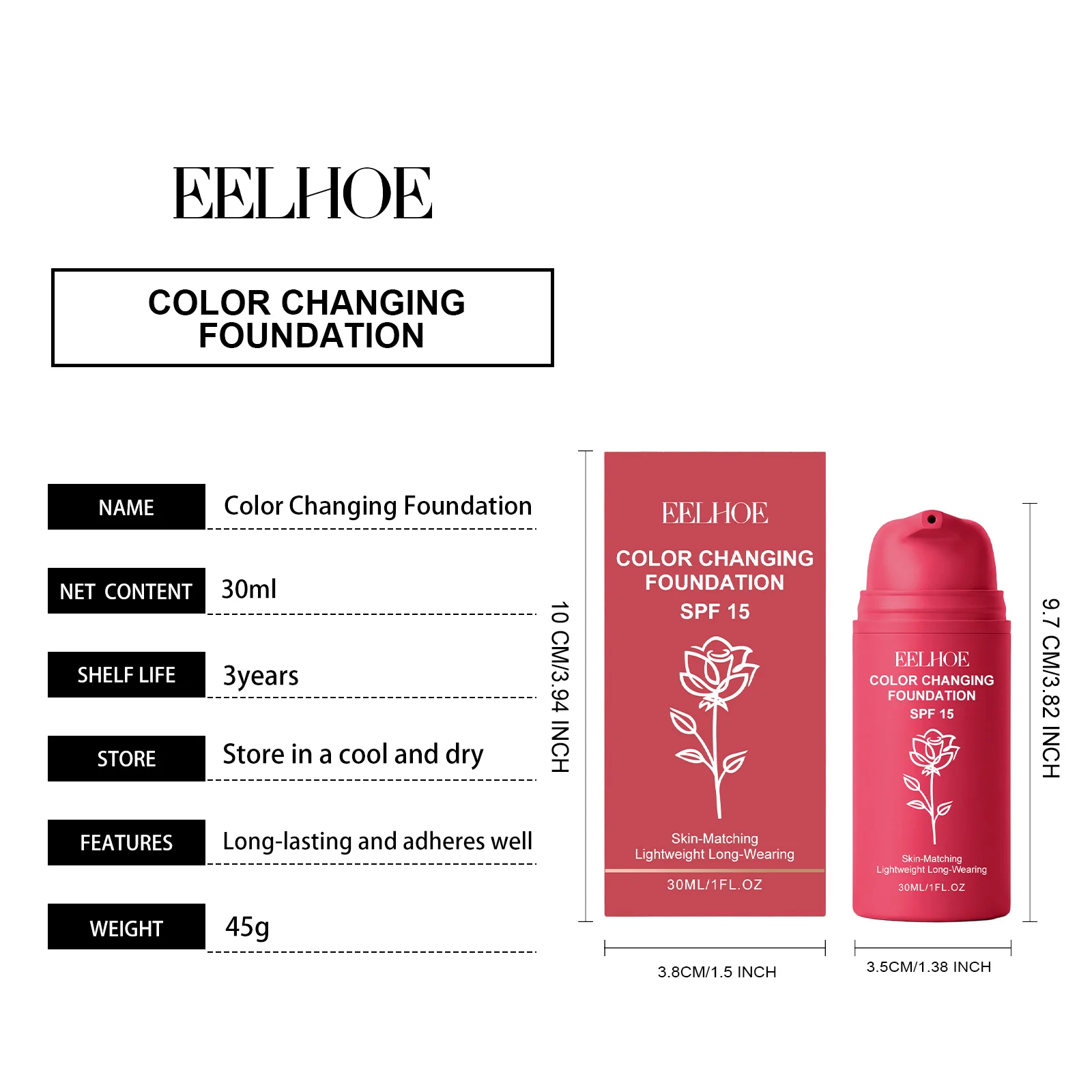 Korean Color Changing Foundation for Mature Skin SPF 15 Hydrating Liquid Concealer for Fine Lines & Wrinkles Dewy Natural Finish