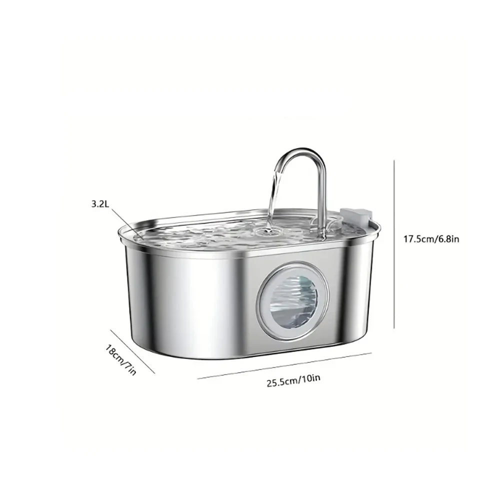 3.2L Stainless Steel Cat Water Dispenser Window Has Water Level, Which Can Be Observed, Suitable for Many Cats and Dogs