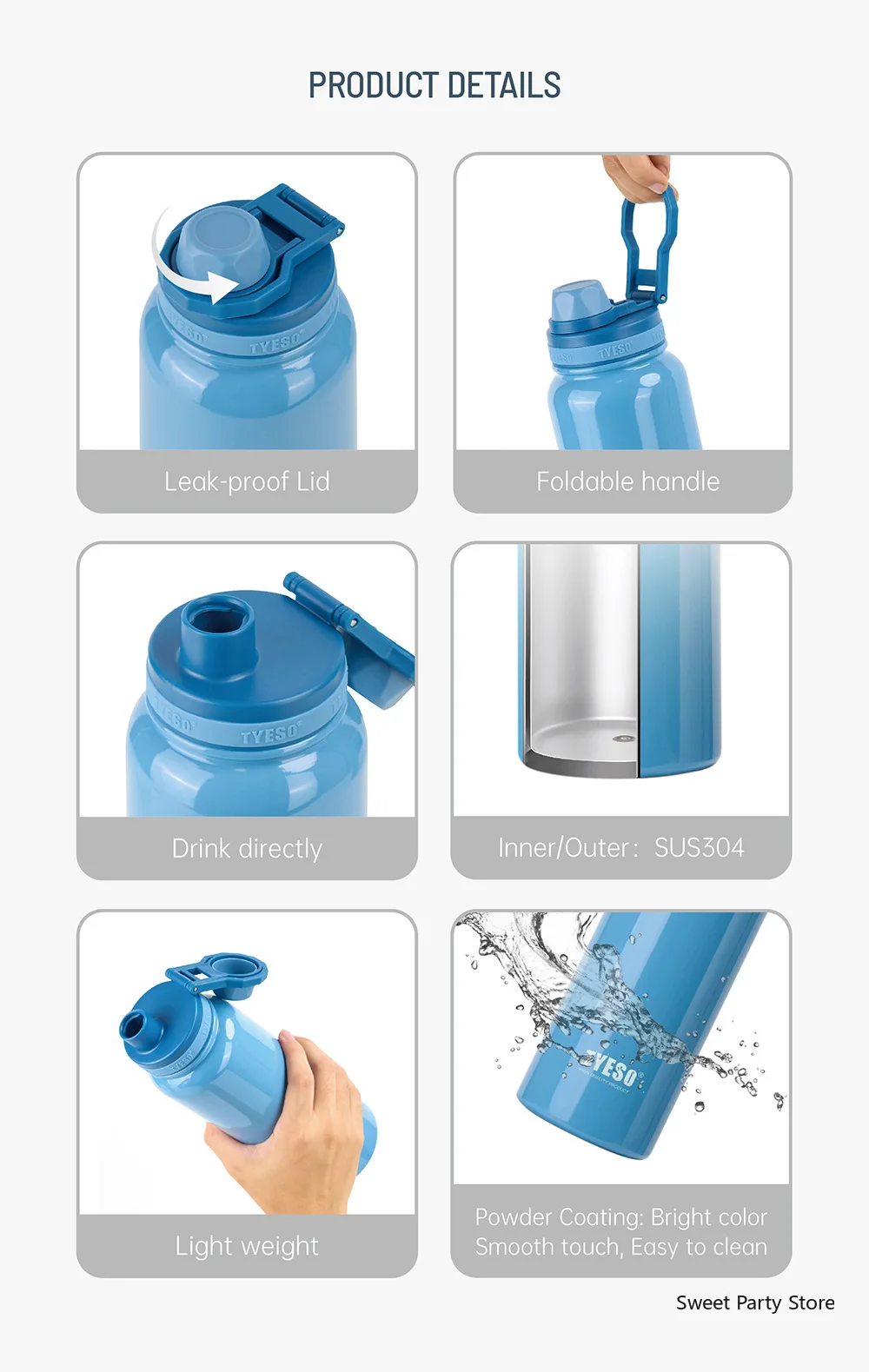 Tyeso Stainless Steel Thermos Mug Outdoor Sports Keeps Cold and Heat High Capacity Thermo Bottle Travel Vacuum Flask Thermal Cup