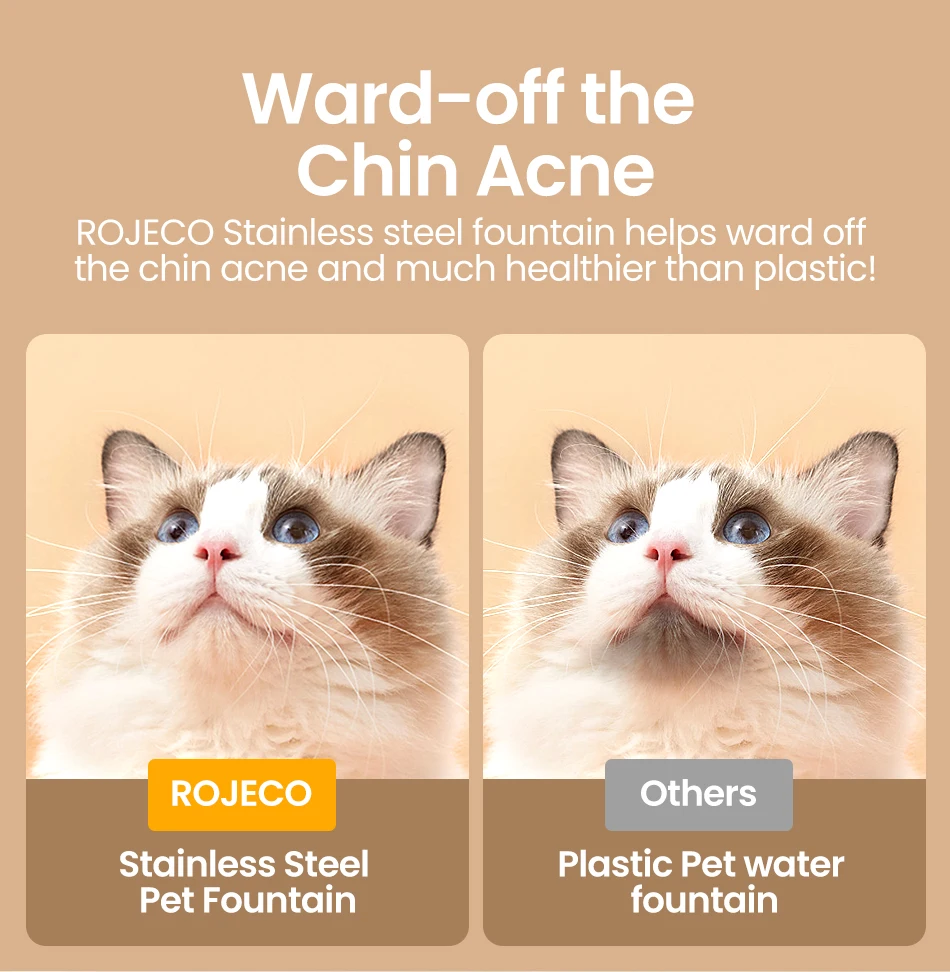 ROJECO Stainless Steel Cat Water Fountain Filters 2L Automatic Pet Water Dispenser Smart Drinking Fountain for Cat Dog Supplies