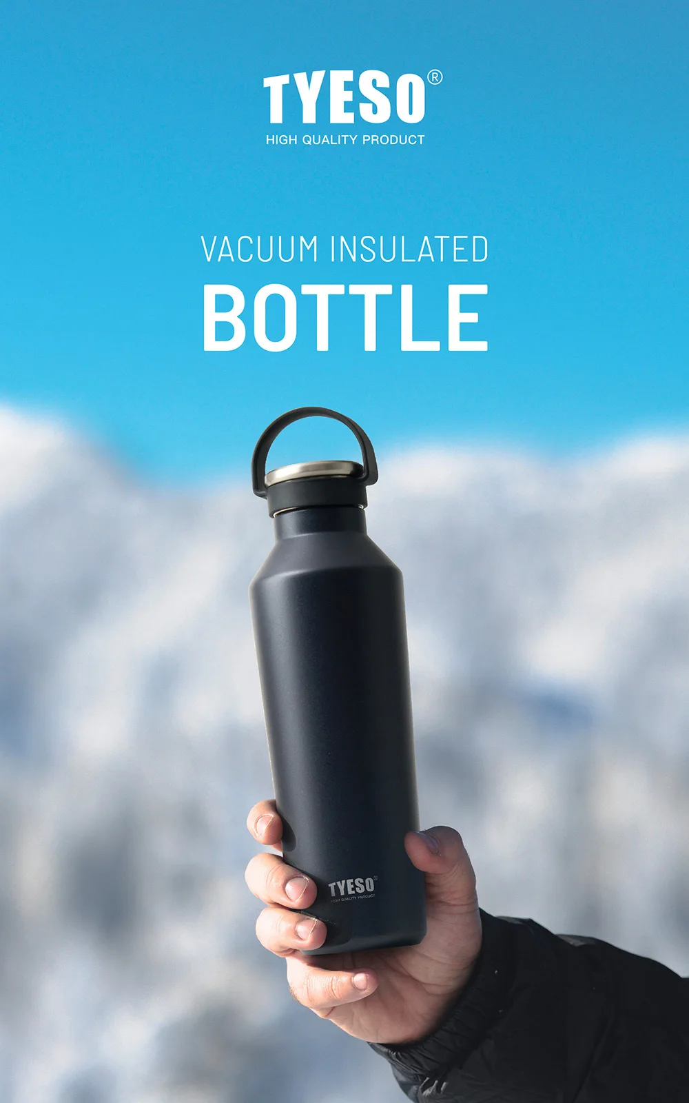 Tyeso Stainless Steel Vacuum Insulated Water Bottle Portable Durable Leak-Proof for Outdoor Sports Matte Finish Carry Handle