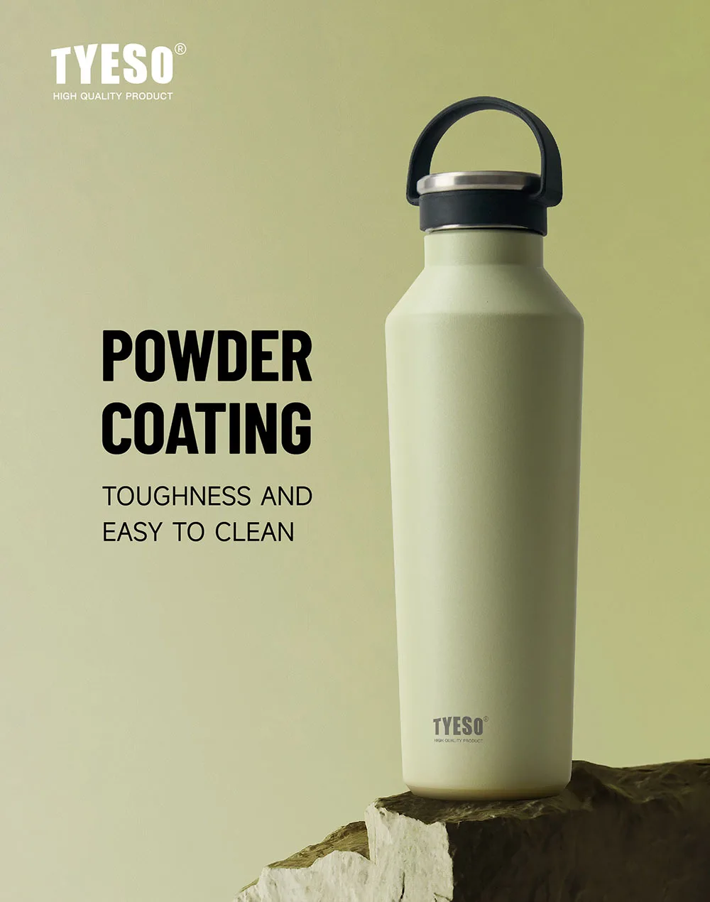 Tyeso Stainless Steel Vacuum Insulated Water Bottle Portable Durable Leak-Proof for Outdoor Sports Matte Finish Carry Handle