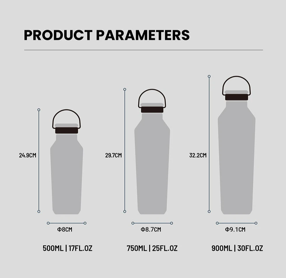 Tyeso Stainless Steel Vacuum Insulated Water Bottle Portable Durable Leak-Proof for Outdoor Sports Matte Finish Carry Handle
