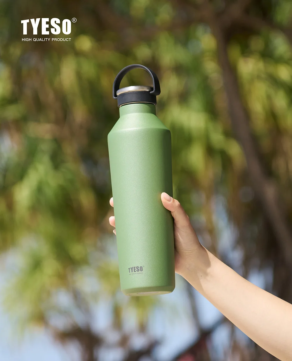 Tyeso Stainless Steel Vacuum Insulated Water Bottle Portable Durable Leak-Proof for Outdoor Sports Matte Finish Carry Handle