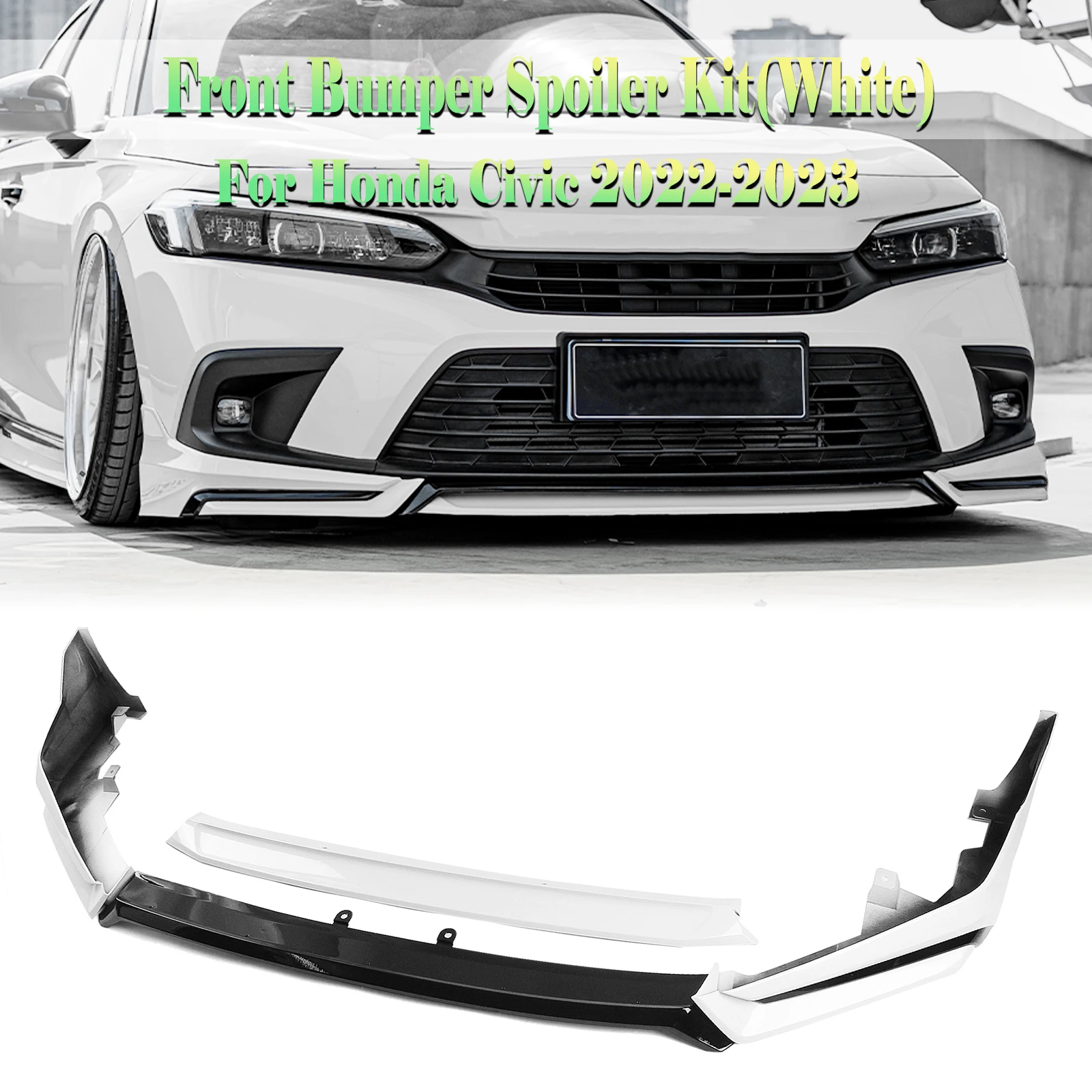 For 2022-24 Honda Civic Sedan And Hatchback Models YOFER Style Front Bumper Spoiler Lip Blade + Lower Side Splitter Corner Cover