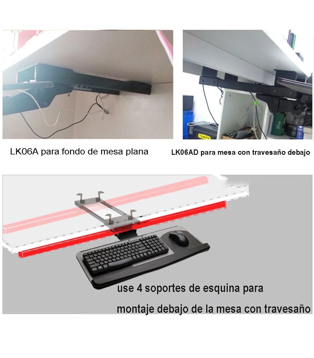 LK06AD Ergonomic Sliding Tilting XL Size Wrist Rest Keyboard Holder with Two Mouse Pads for Computer Desk Keyboard Tray Stand