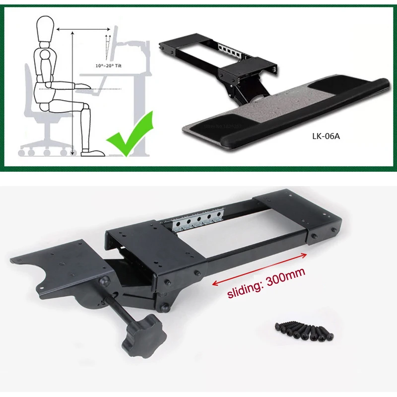 LK06AD Ergonomic Sliding Tilting XL Size Wrist Rest Keyboard Holder with Two Mouse Pads for Computer Desk Keyboard Tray Stand