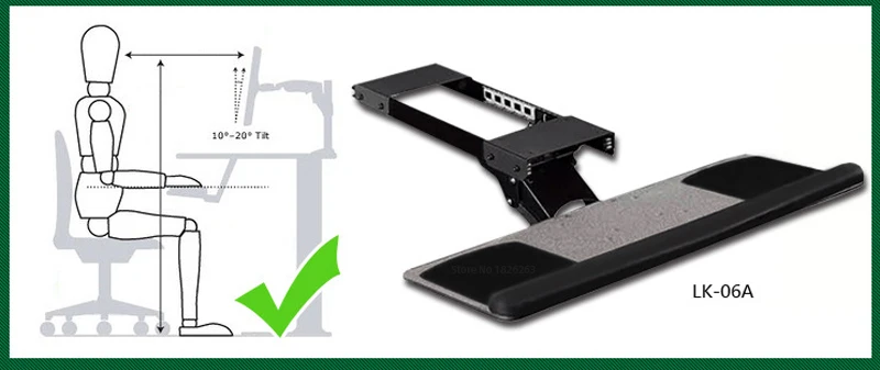 LK06AD Ergonomic Sliding Tilting XL Size Wrist Rest Keyboard Holder with Two Mouse Pads for Computer Desk Keyboard Tray Stand
