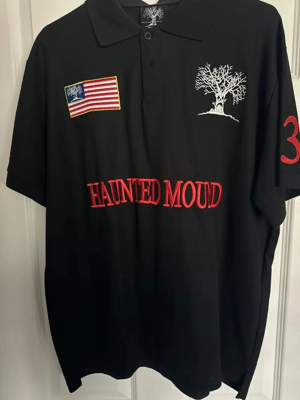 Haunted Mound Polo Shirt America Retro Street Hip Hop Short Sleeve Shirt Y2k Men Casual Embroidery Cotton Top Baseball Clothing