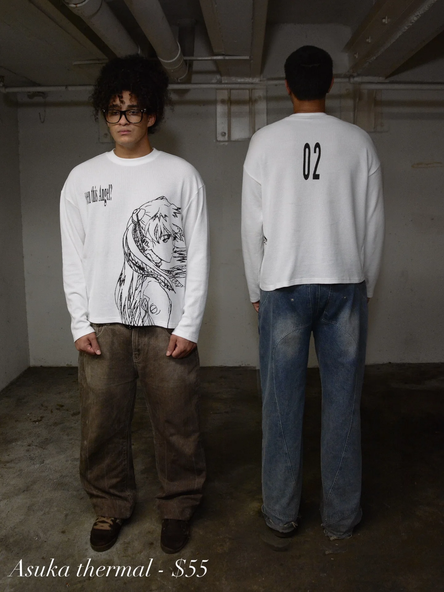 Autumn and Winter Waffle Thermal Long Sleeve T Shirt Y2k Daily Casual Cartoon Pattern Print T Shirts Street Men Cotton Warm Tops