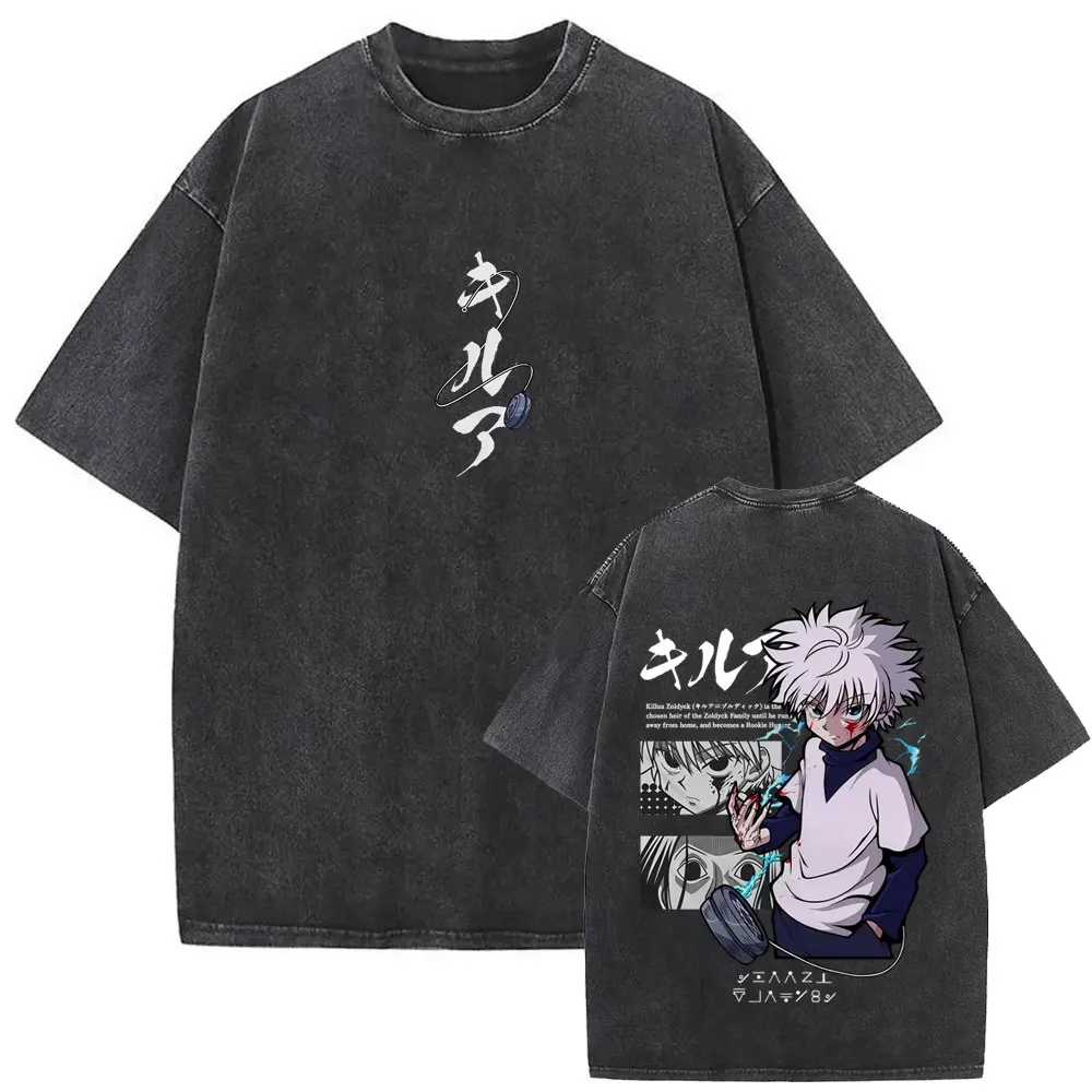 Washed Vintage Anime Hunter X Hunter T-shirt Hisoka Graphic T Shirt Men Women Casual Oversized Cotton T-shirts Short Sleeve Tops