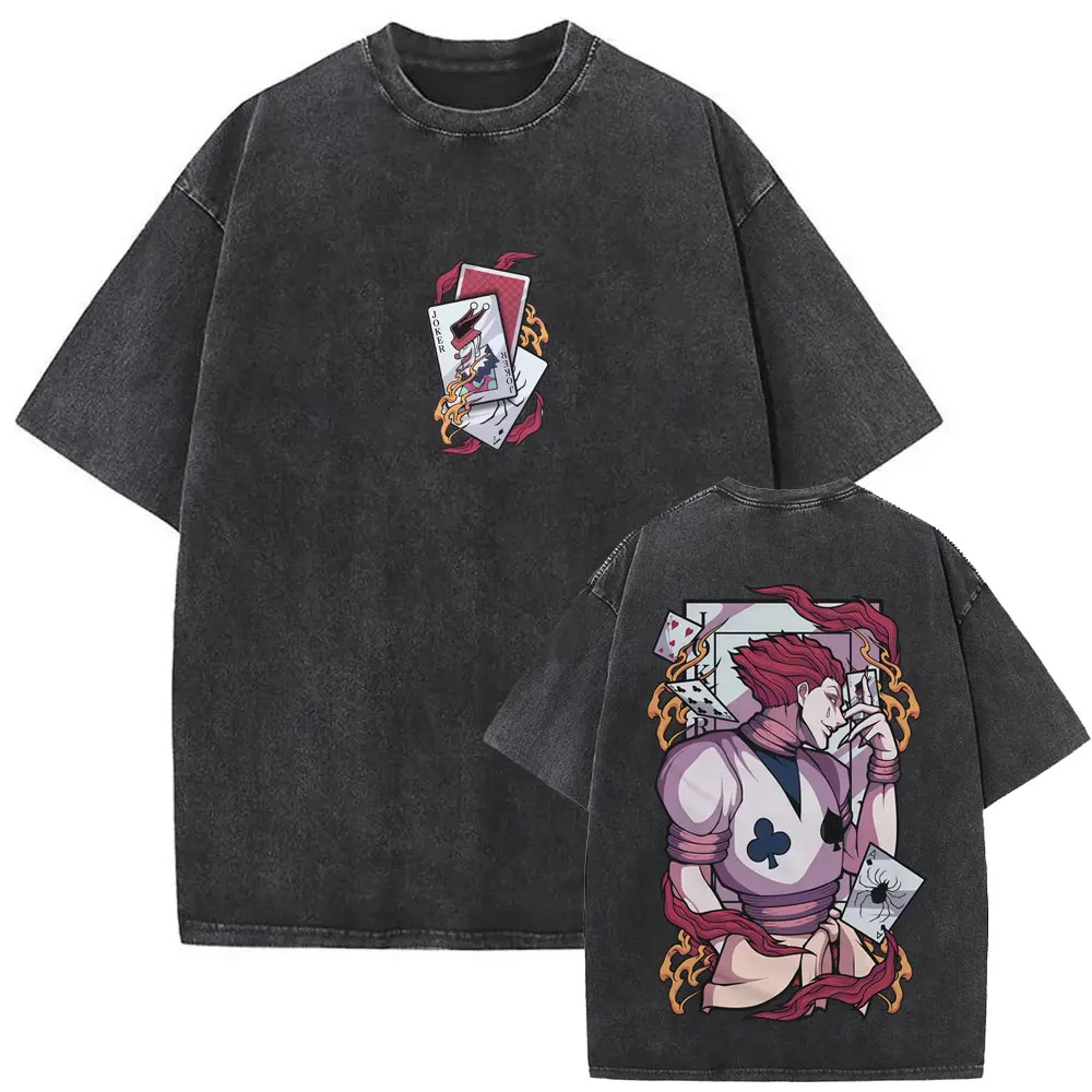 Washed Vintage Anime Hunter X Hunter T-shirt Hisoka Graphic T Shirt Men Women Casual Oversized Cotton T-shirts Short Sleeve Tops