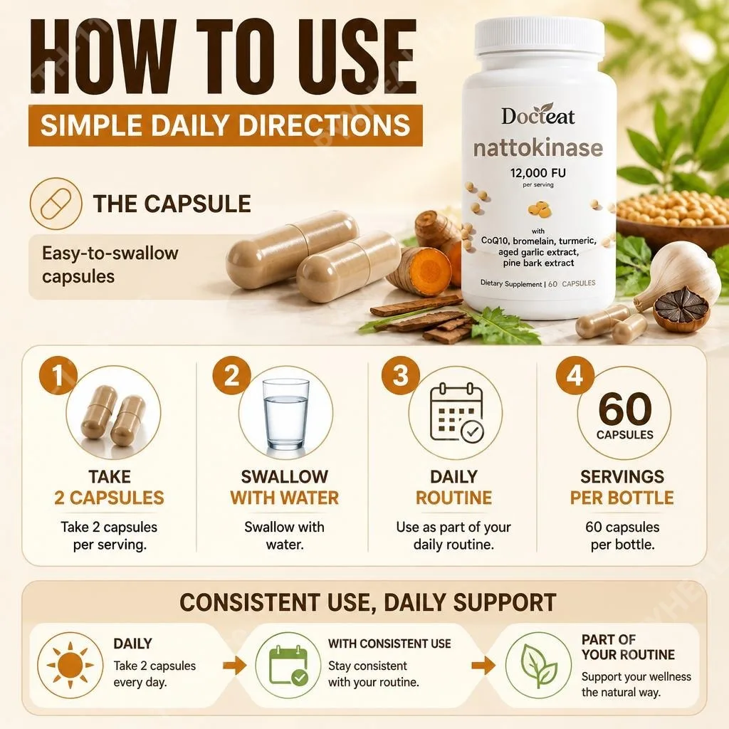 Docteat Nattokinase 12000 FU with CoQ10 Bromelain Turmeric Supports Healthy Blood Flow and Antioxidant Defense 60 Capsules