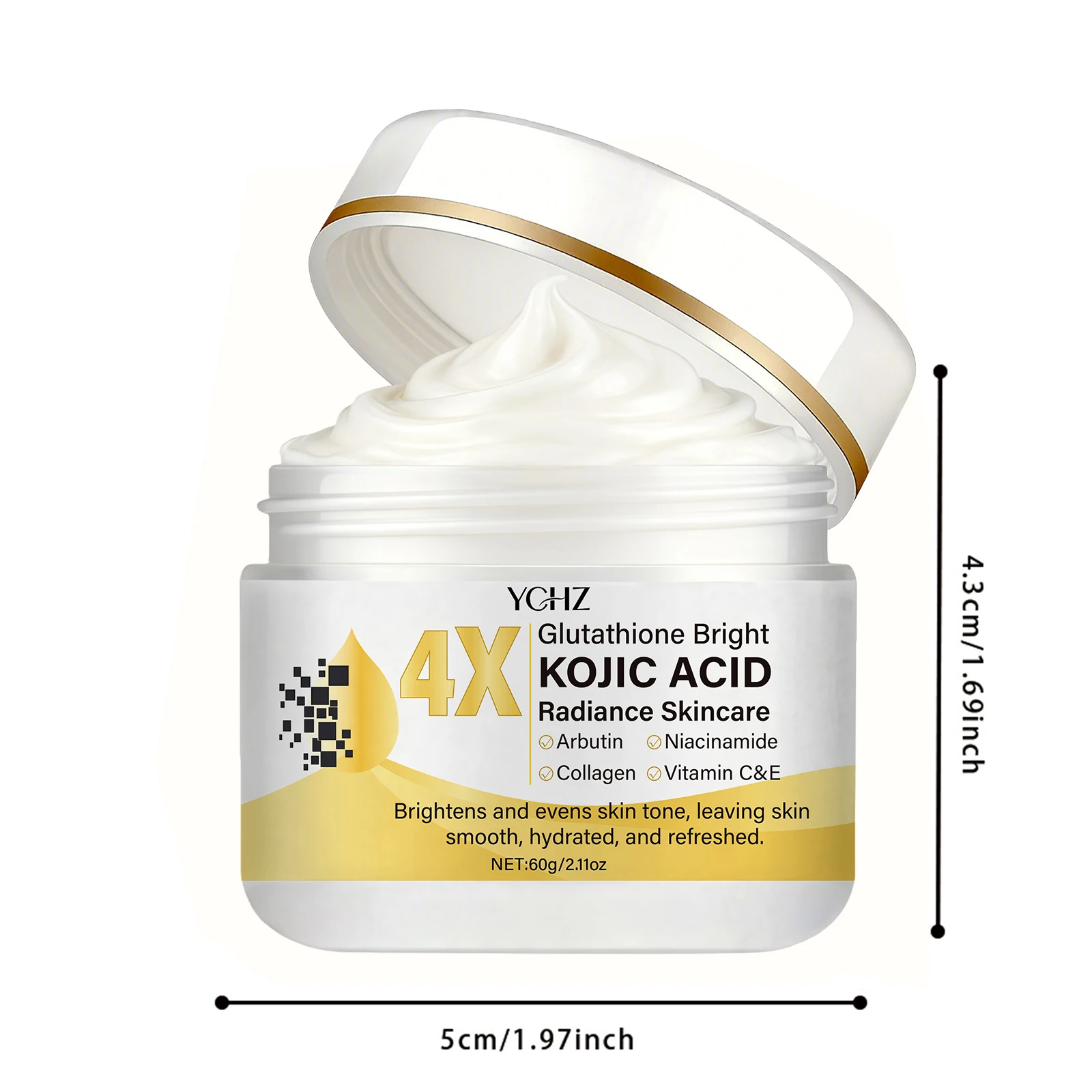 Kojic Acid Cream, Evens Out Skin Tone, Eliminates Dark Spots and Dullness - Non-Greasy, Suitable for Both Men and Women - Whitening and Moisturizing Cream, for Day and Night Use - 60g