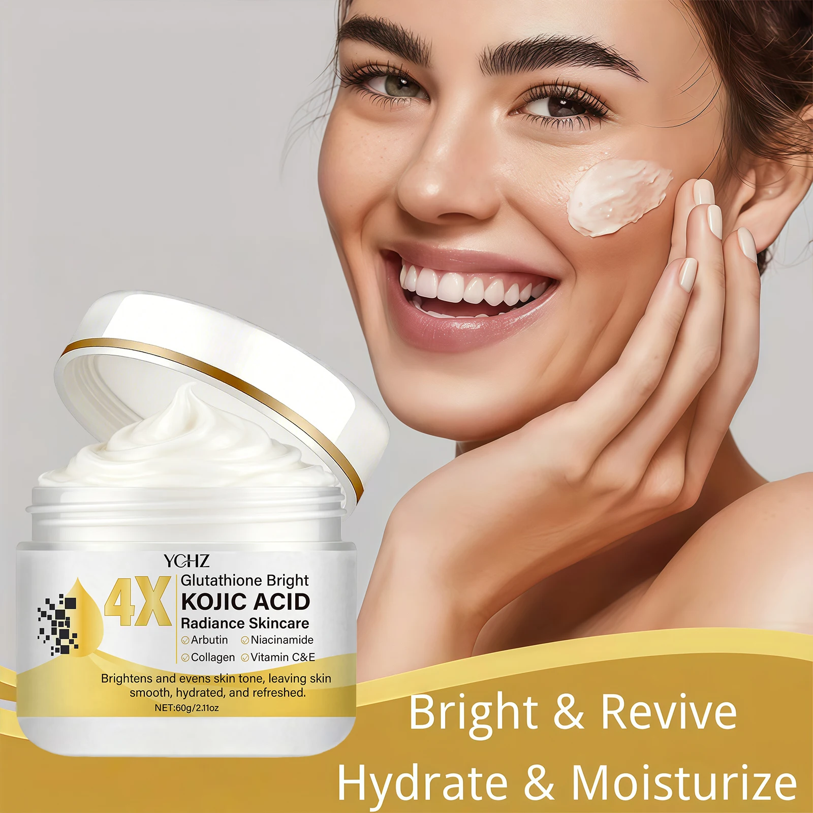 Kojic Acid Cream, Evens Out Skin Tone, Eliminates Dark Spots and Dullness - Non-Greasy, Suitable for Both Men and Women - Whitening and Moisturizing Cream, for Day and Night Use - 60g